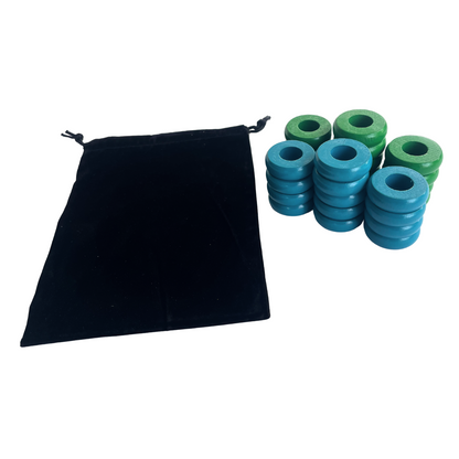 32 Green and Light Blue Carrom / Pichenotte Rings
