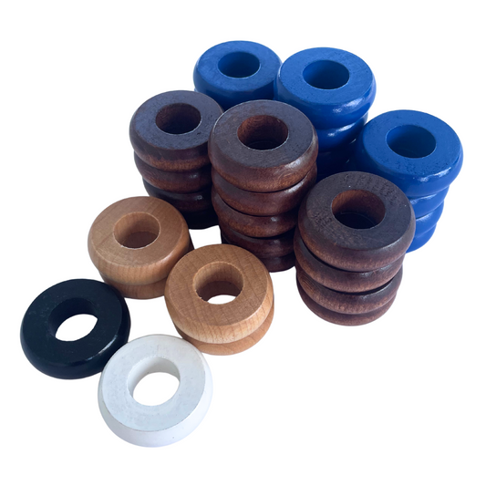 32 Blue and Walnut Carrom / Pichenotte Rings