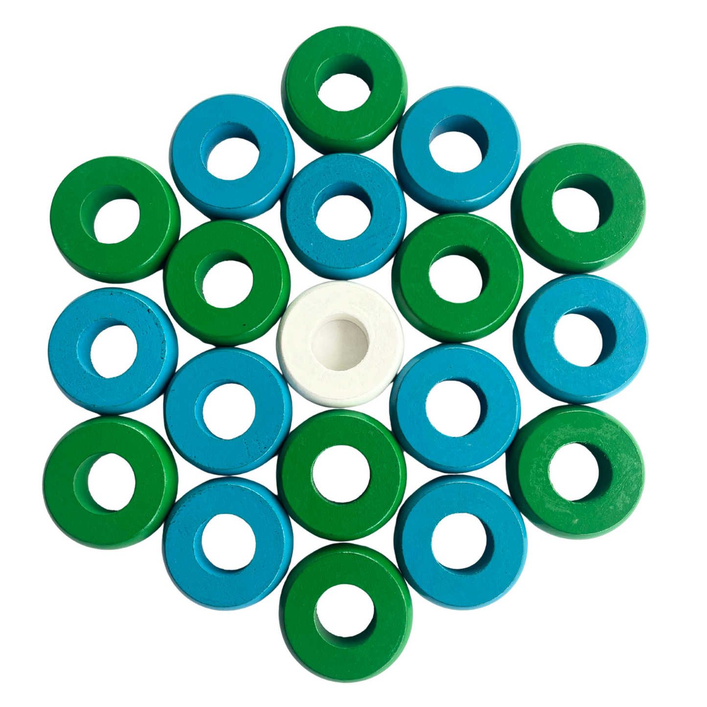 32 Green and Light Blue Carrom / Pichenotte Rings