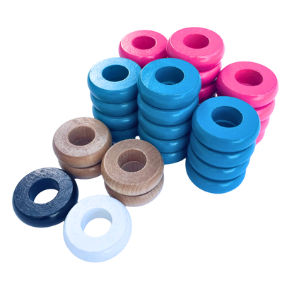 32 Pink and Light Blue Carrom / Pichenotte Rings