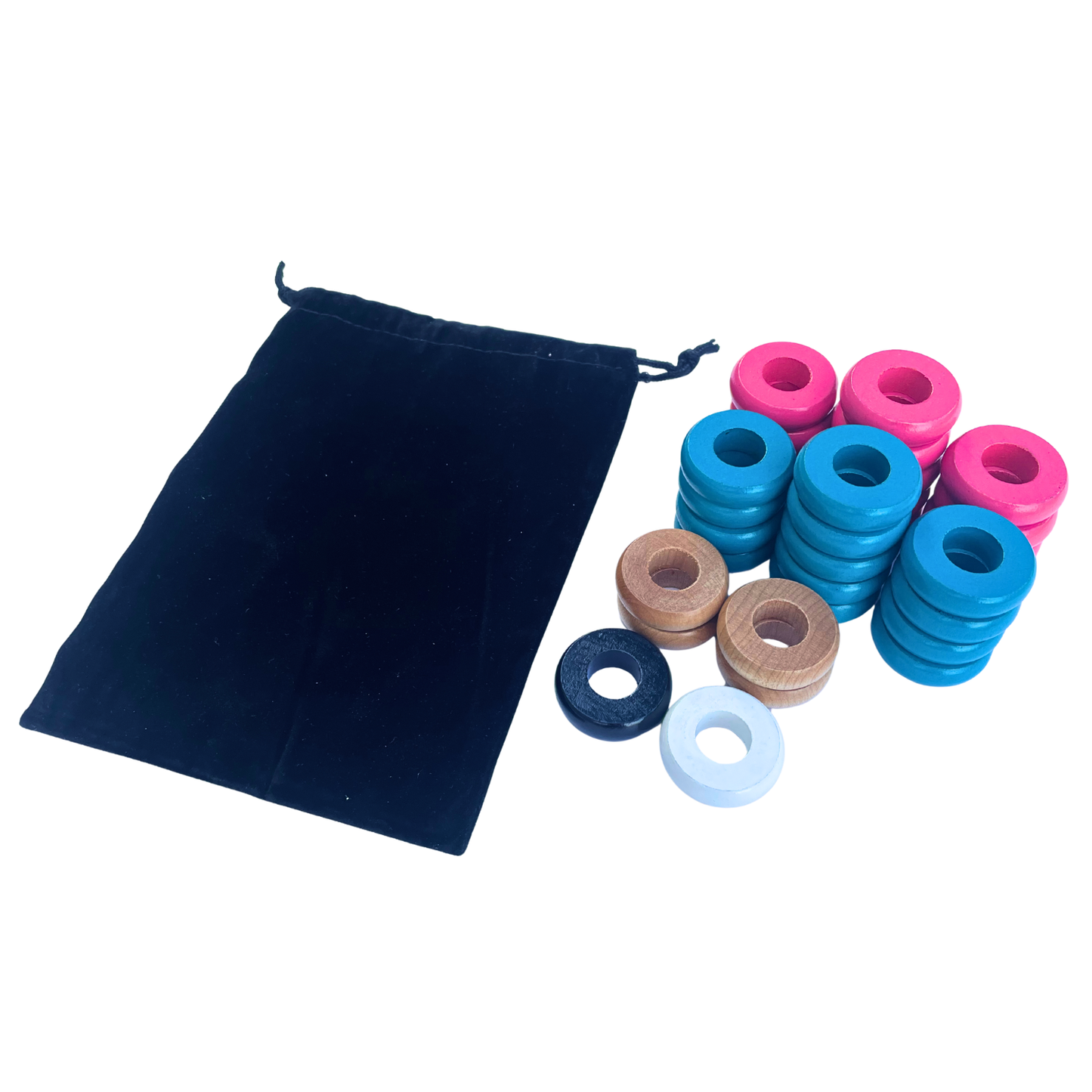 32 Pink and Light Blue Carrom / Pichenotte Rings