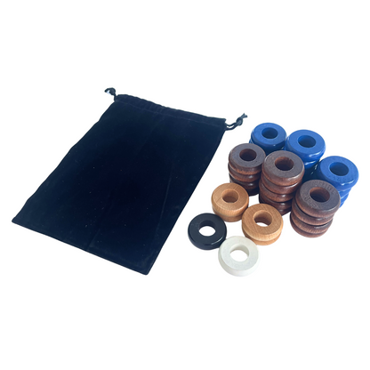32 Blue and Walnut Carrom / Pichenotte Rings