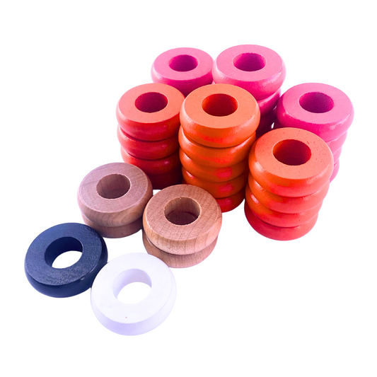32 Orange and Pink Carrom / Pichenotte Rings