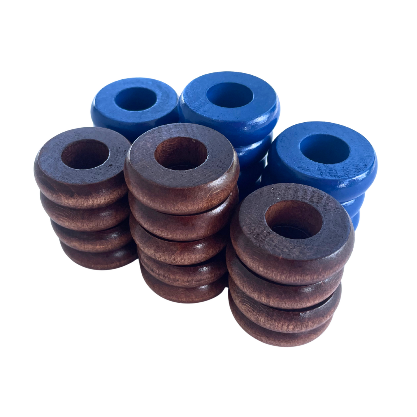 32 Blue and Walnut Carrom / Pichenotte Rings