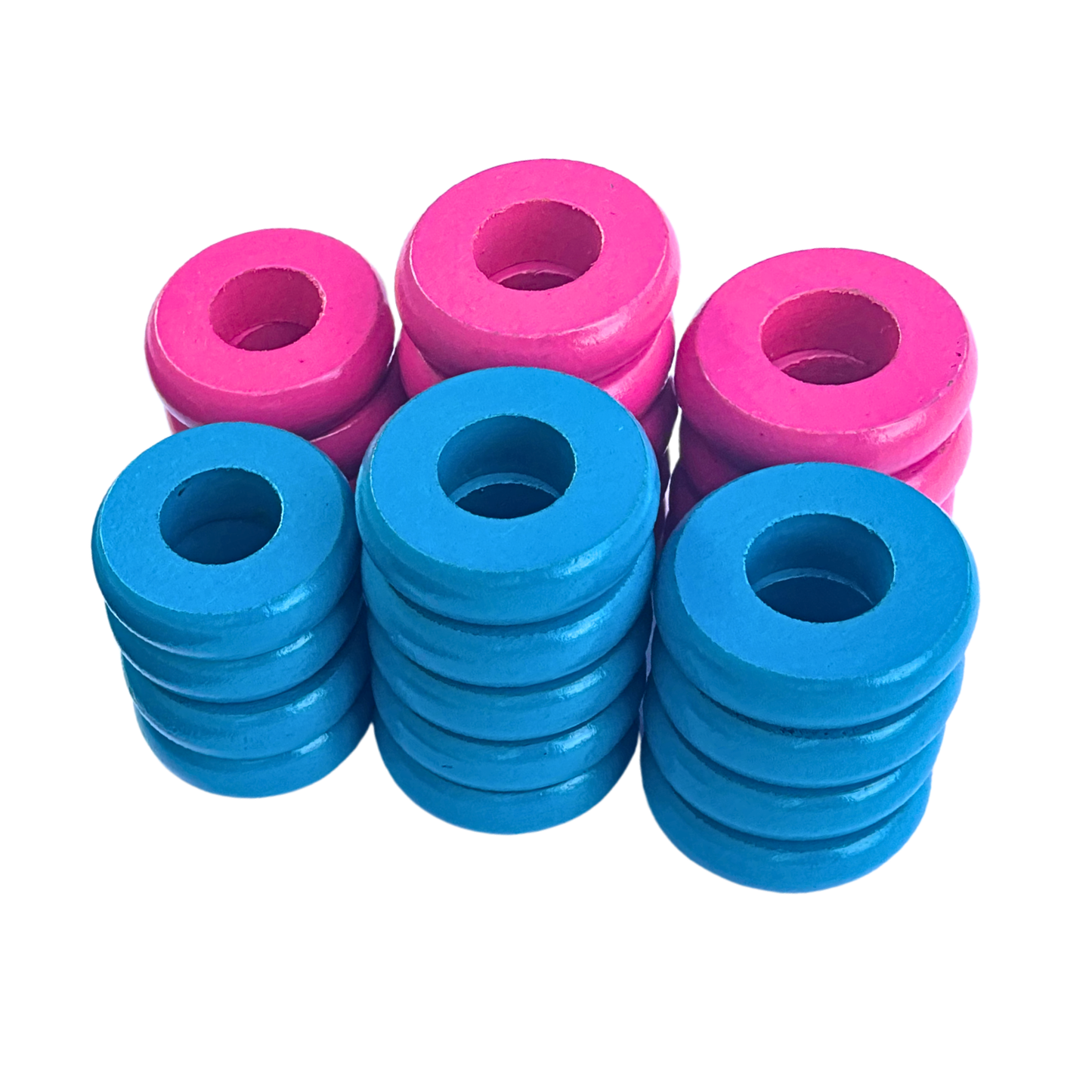 32 Pink and Light Blue Carrom / Pichenotte Rings