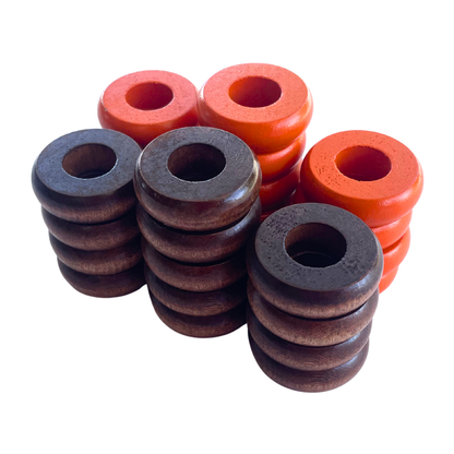 32 Orange and Walnut Carrom / Pichenotte Rings