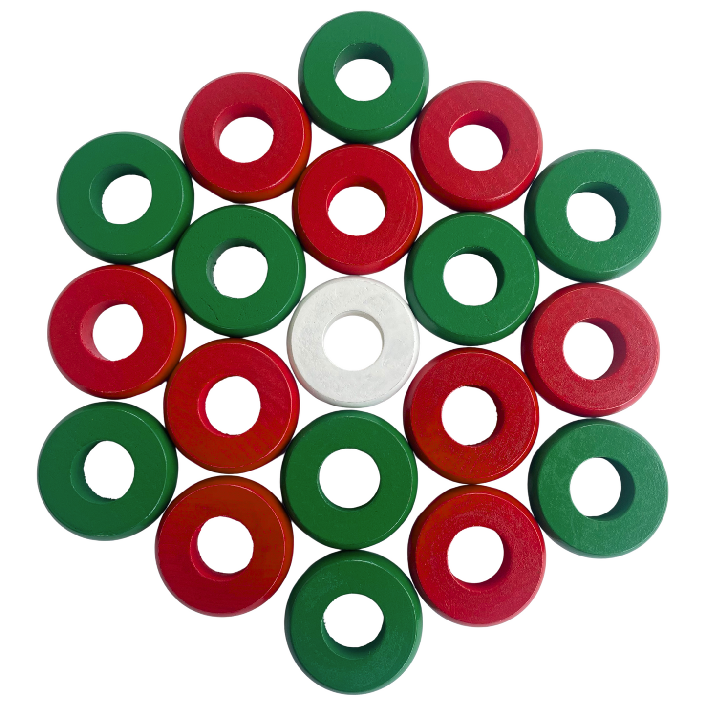 32 Red and Green Carrom / Pichenotte Rings