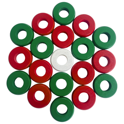 32 Red and Green Carrom / Pichenotte Rings