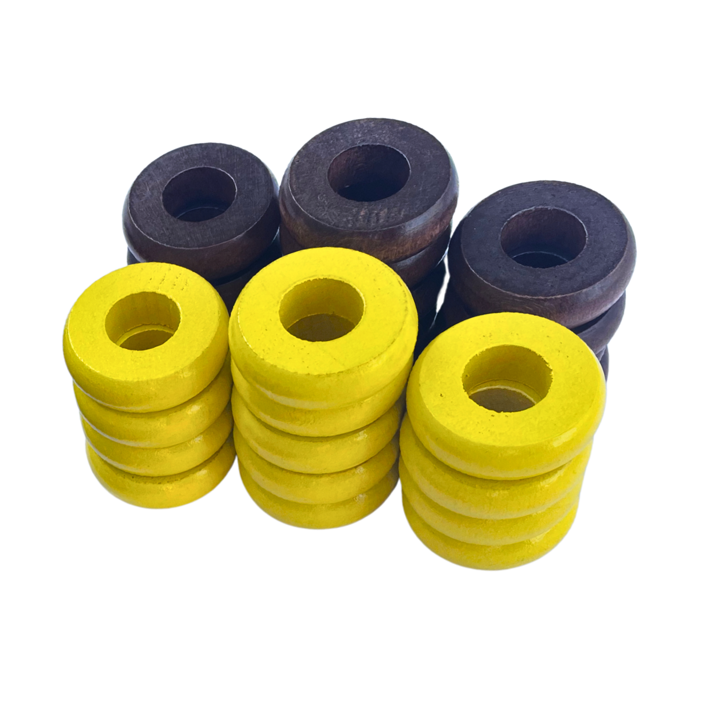 32 Yellow and Walnut Carrom / Pichenotte Rings