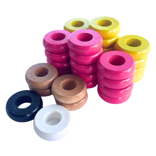 32 Yellow and Pink Carrom / Pichenotte Rings
