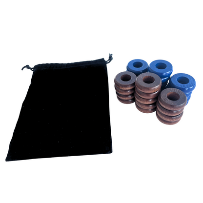 32 Blue and Walnut Carrom / Pichenotte Rings