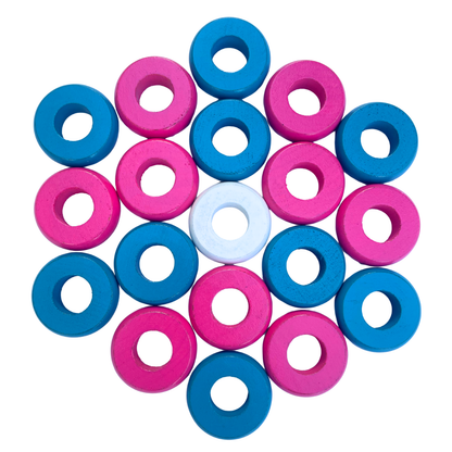 32 Pink and Light Blue Carrom / Pichenotte Rings
