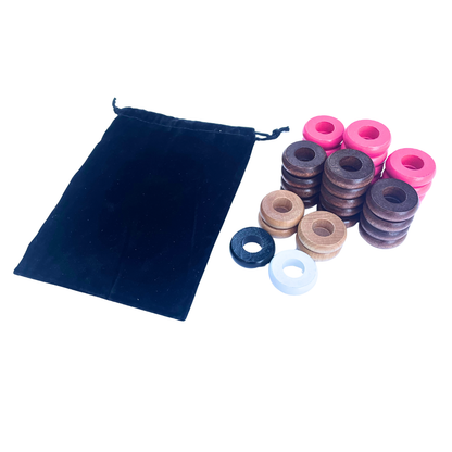 32 Pink and Walnut Carrom / Pichenotte Rings