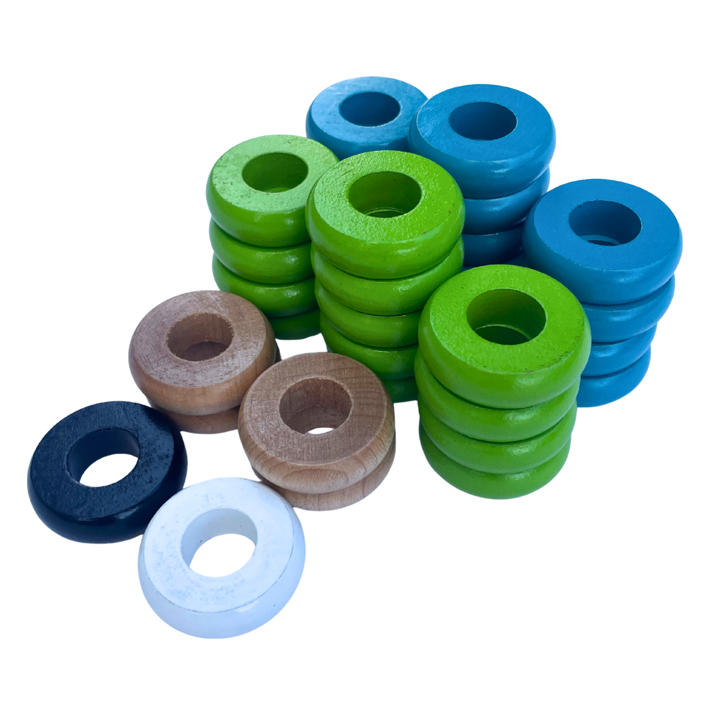 32 Lime Green and Light Blue Carrom / Pichenotte Rings