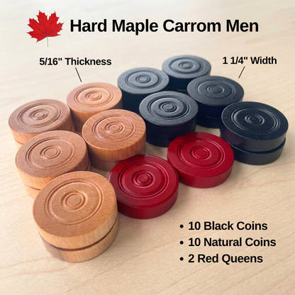 22 Traditional Carrom Board Game Men (10 Black / 10 Natural / 2 Red Queens) - Carrom Canada