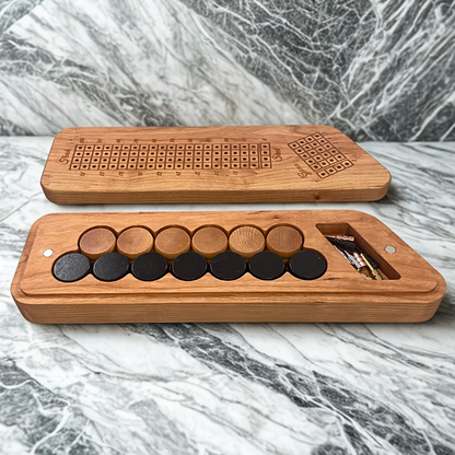 Crokinole Disc Storage & Point Tracker Box (Cherry Wood)