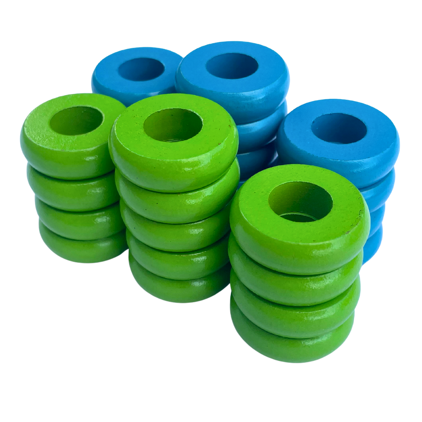 32 Lime Green and Light Blue Carrom / Pichenotte Rings