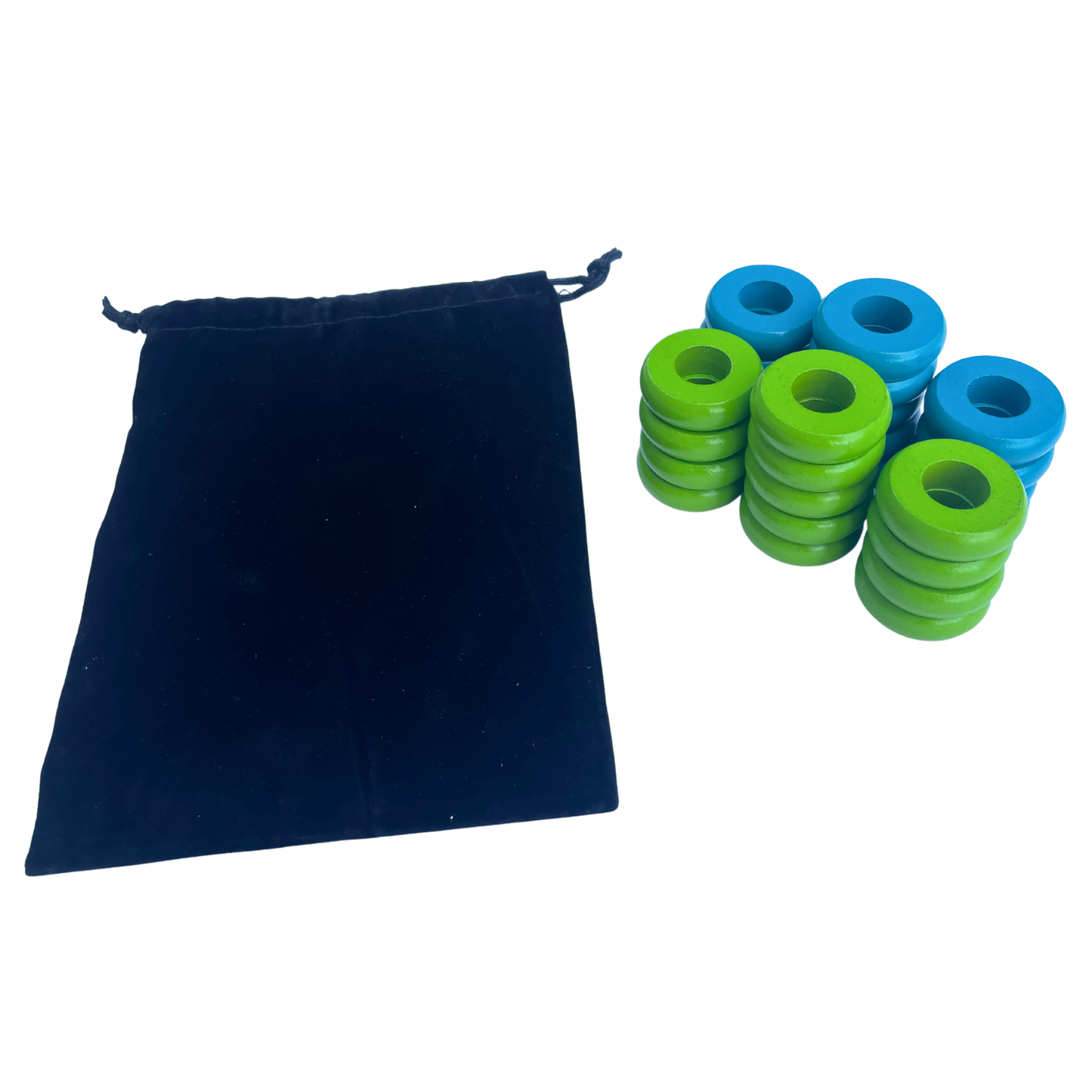 32 Lime Green and Light Blue Carrom / Pichenotte Rings