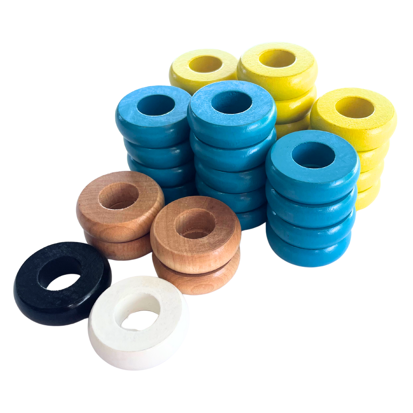 32 Yellow and Light Blue Carrom / Pichenotte Rings