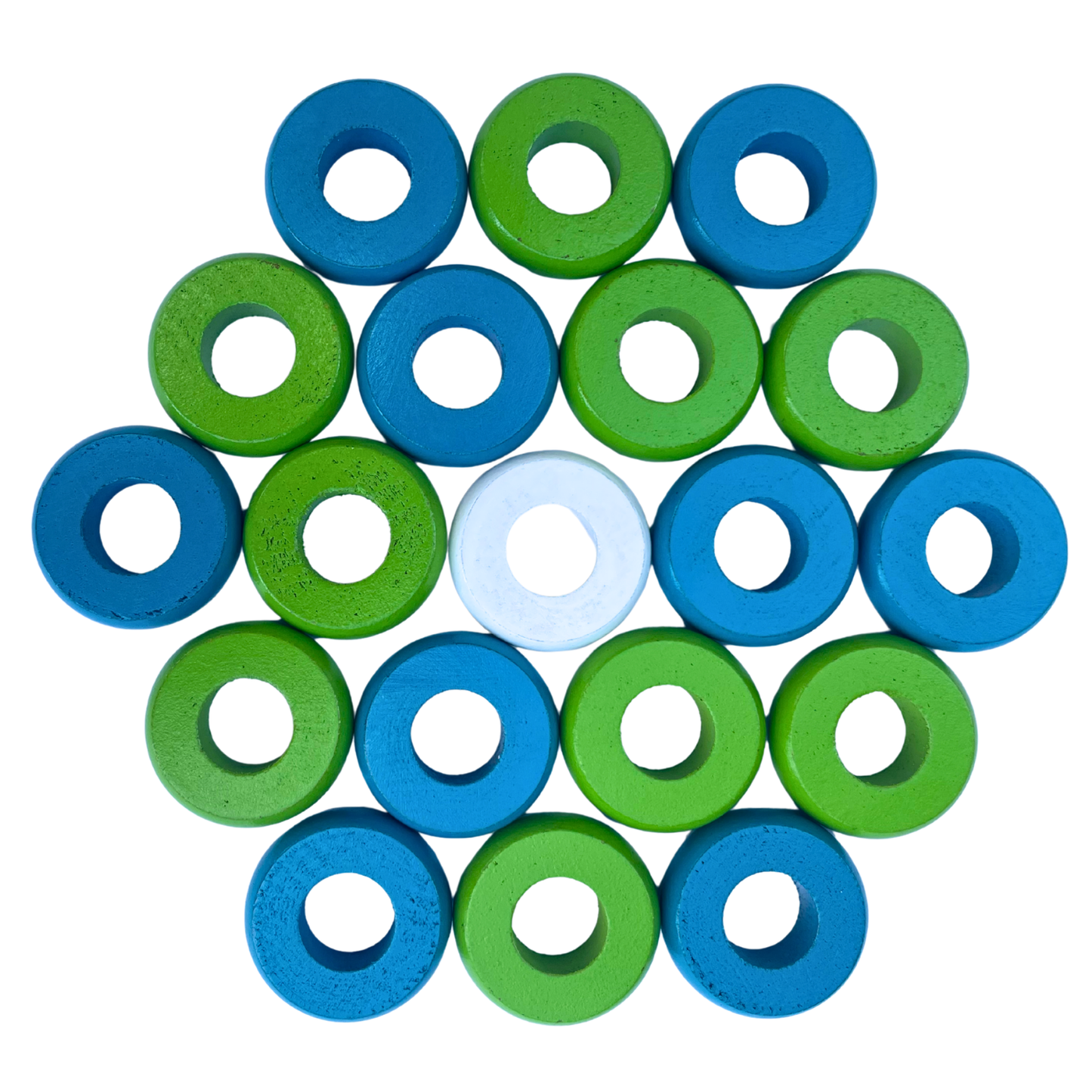 32 Lime Green and Light Blue Carrom / Pichenotte Rings