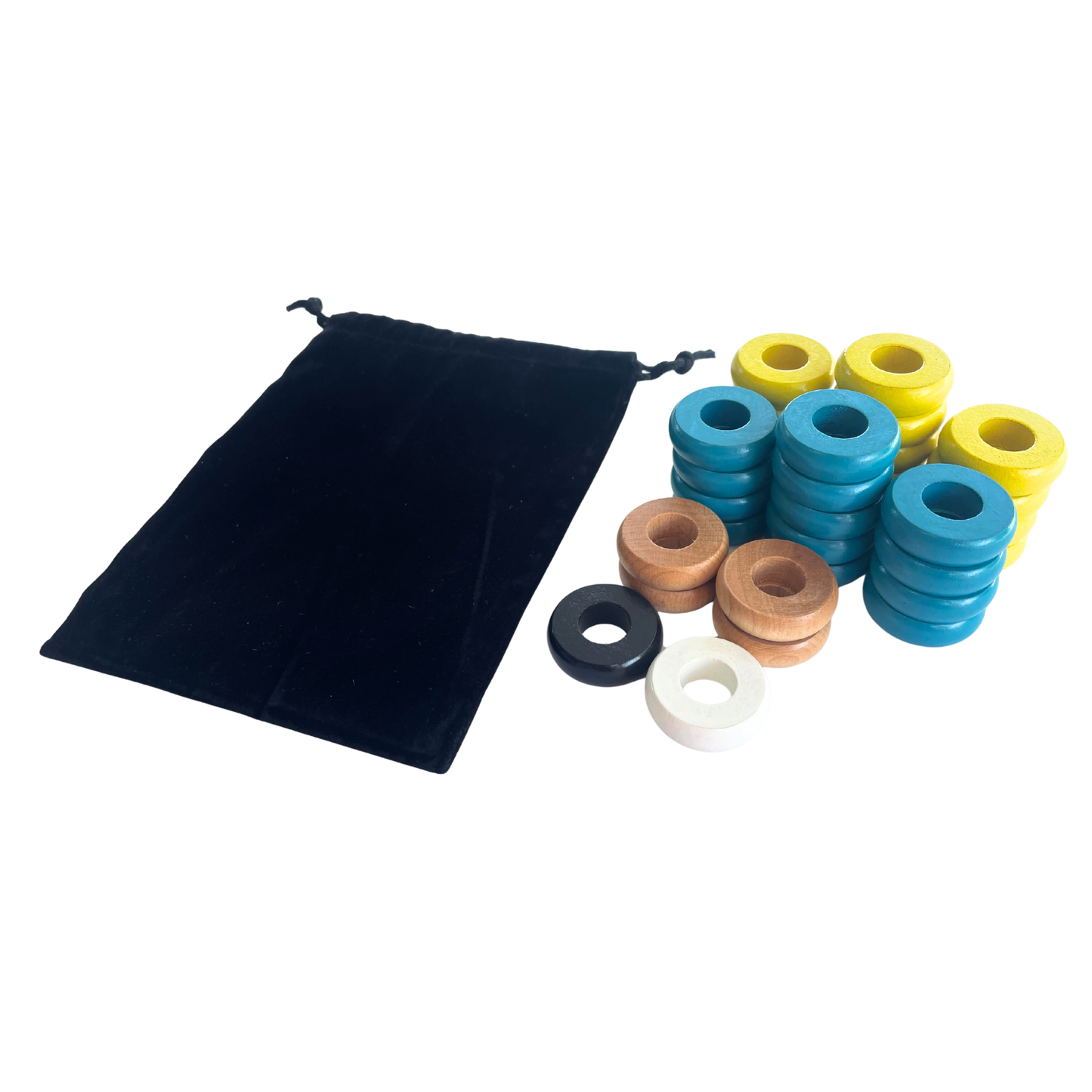 32 Yellow and Light Blue Carrom / Pichenotte Rings