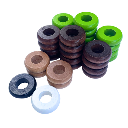 32 Lime Green and Walnut Carrom / Pichenotte Rings