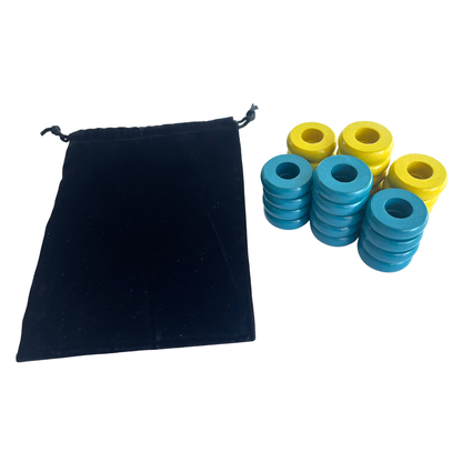 32 Yellow and Light Blue Carrom / Pichenotte Rings