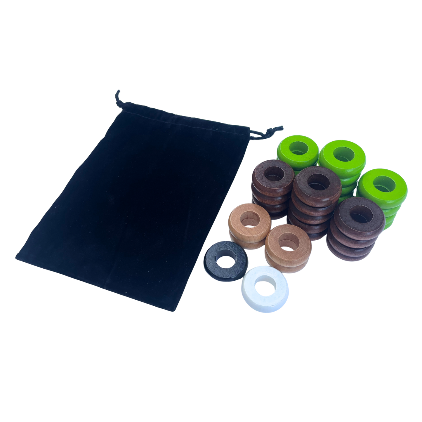 32 Lime Green and Walnut Carrom / Pichenotte Rings