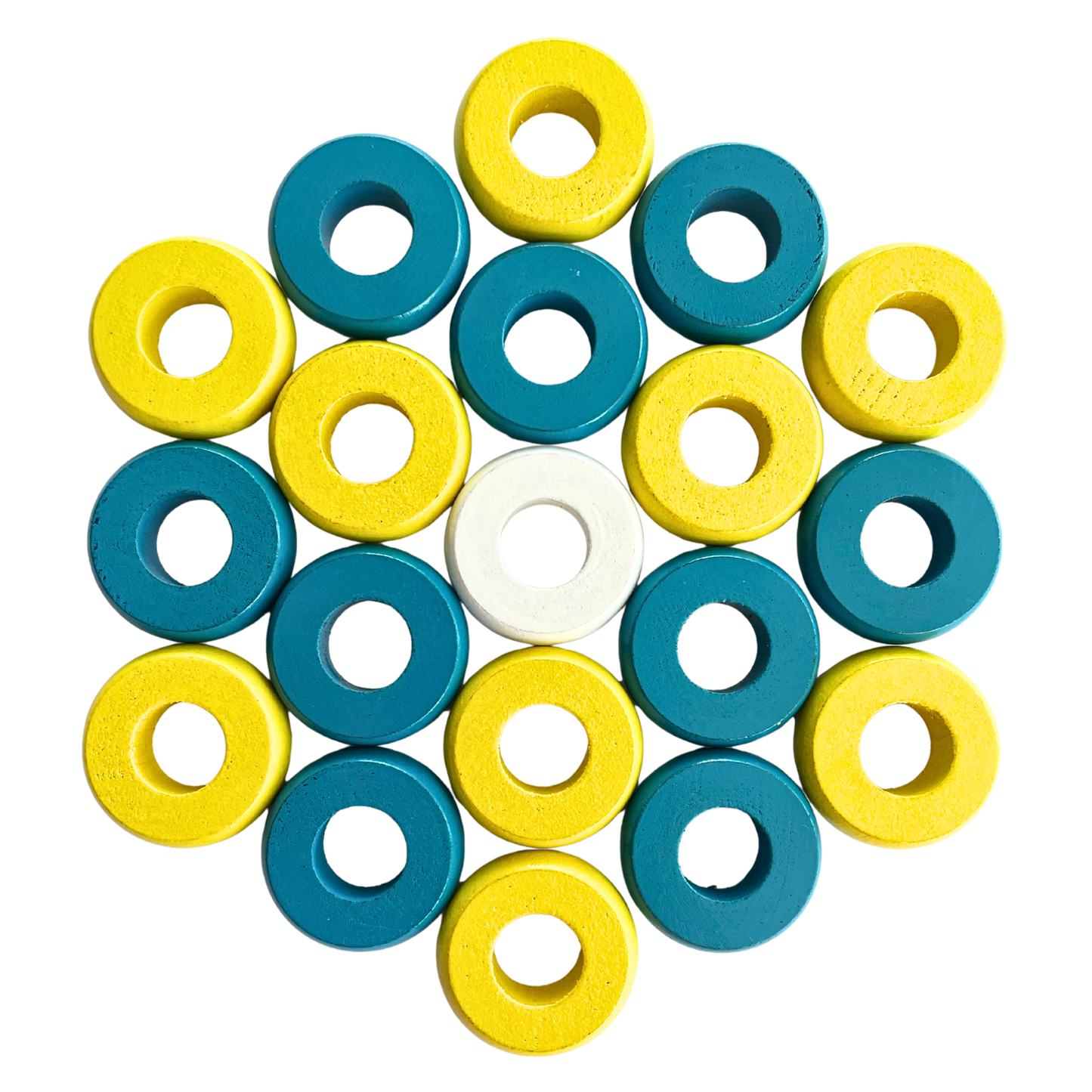 32 Yellow and Light Blue Carrom / Pichenotte Rings