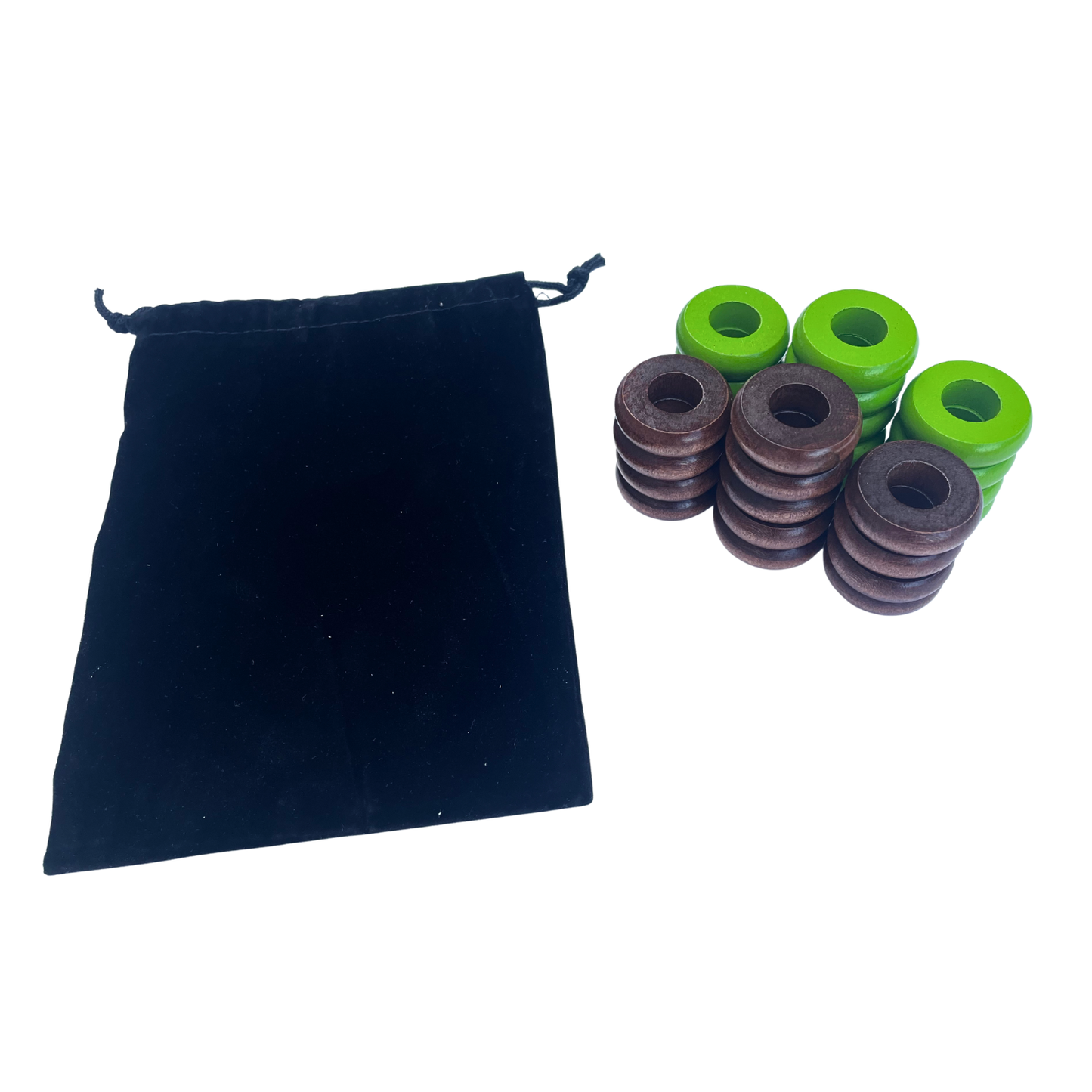 32 Lime Green and Walnut Carrom / Pichenotte Rings