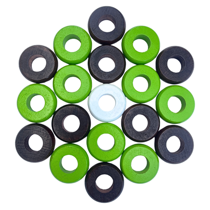 32 Lime Green and Walnut Carrom / Pichenotte Rings