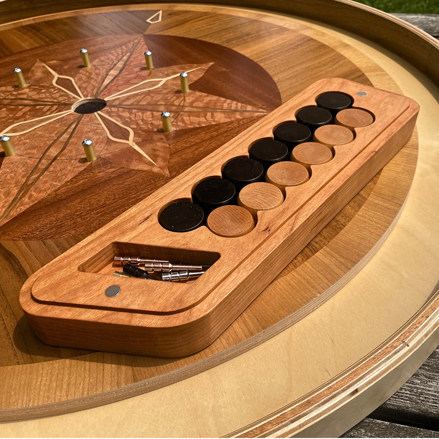 Crokinole Disc Storage & Point Tracker Box (Cherry Wood)
