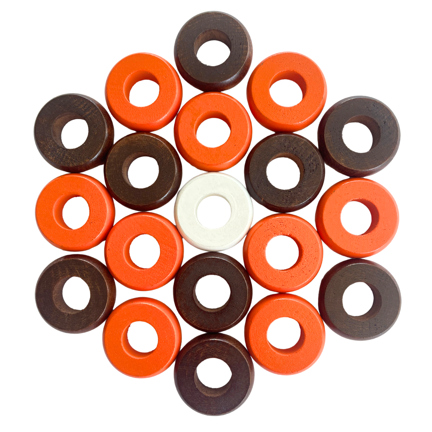 32 Orange and Walnut Carrom / Pichenotte Rings