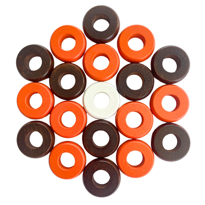 32 Orange and Walnut Carrom / Pichenotte Rings