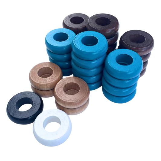 32 Light Blue and Walnut Carrom / Pichenotte Rings