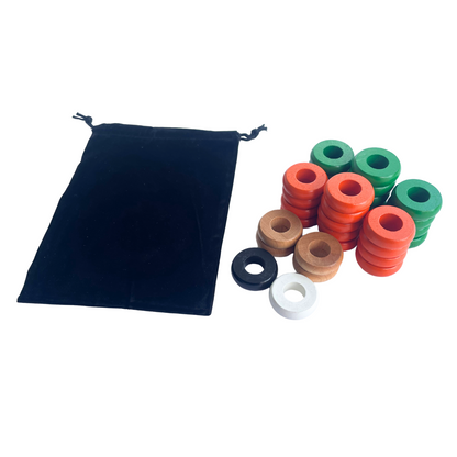 32 Green and Orange Carrom / Pichenotte Rings