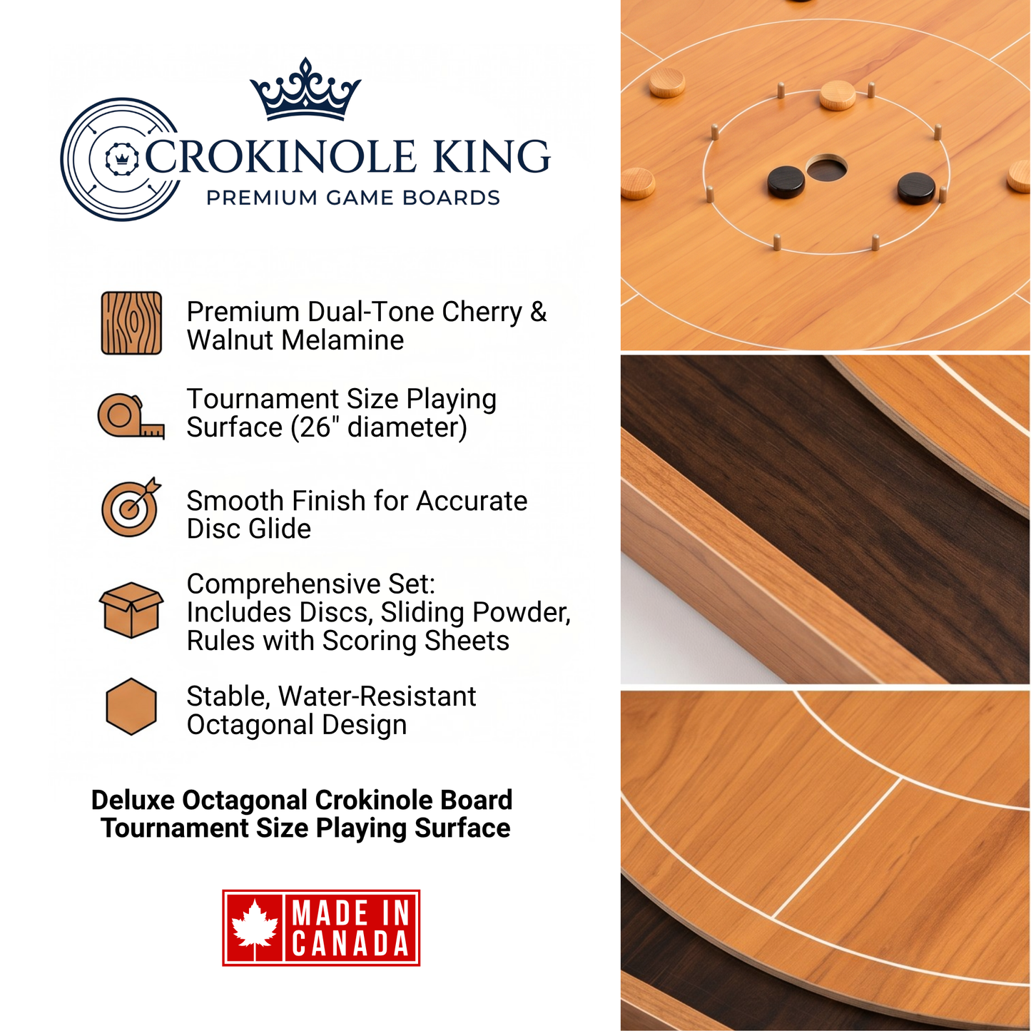 The Crokinole King - Large Octagonal Crokinole Board - Tournament Size Playing Surface