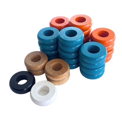 32 Orange and Light Blue Carrom / Pichenotte Rings