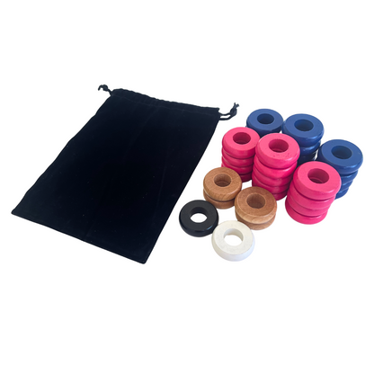 32 Blue and Pink Carrom / Pichenotte Rings
