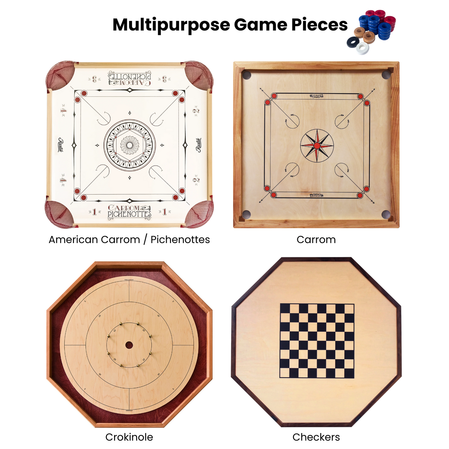 32 Red and Blue Carrom / Pichenotte Rings