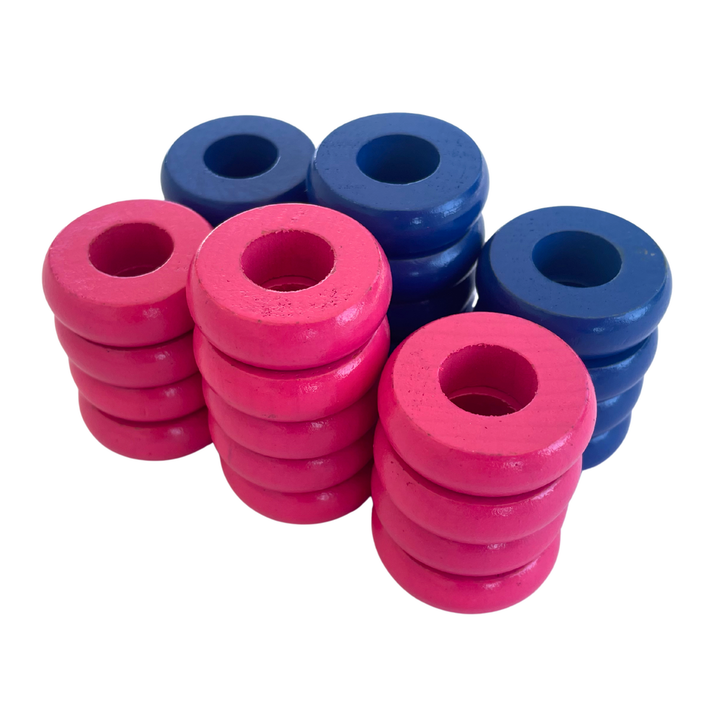 32 Blue and Pink Carrom / Pichenotte Rings