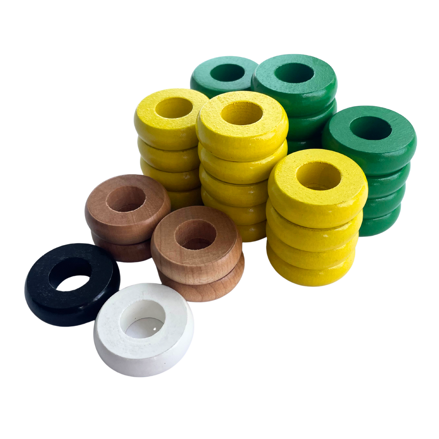 32 Green and Yellow Carrom / Pichenotte Rings