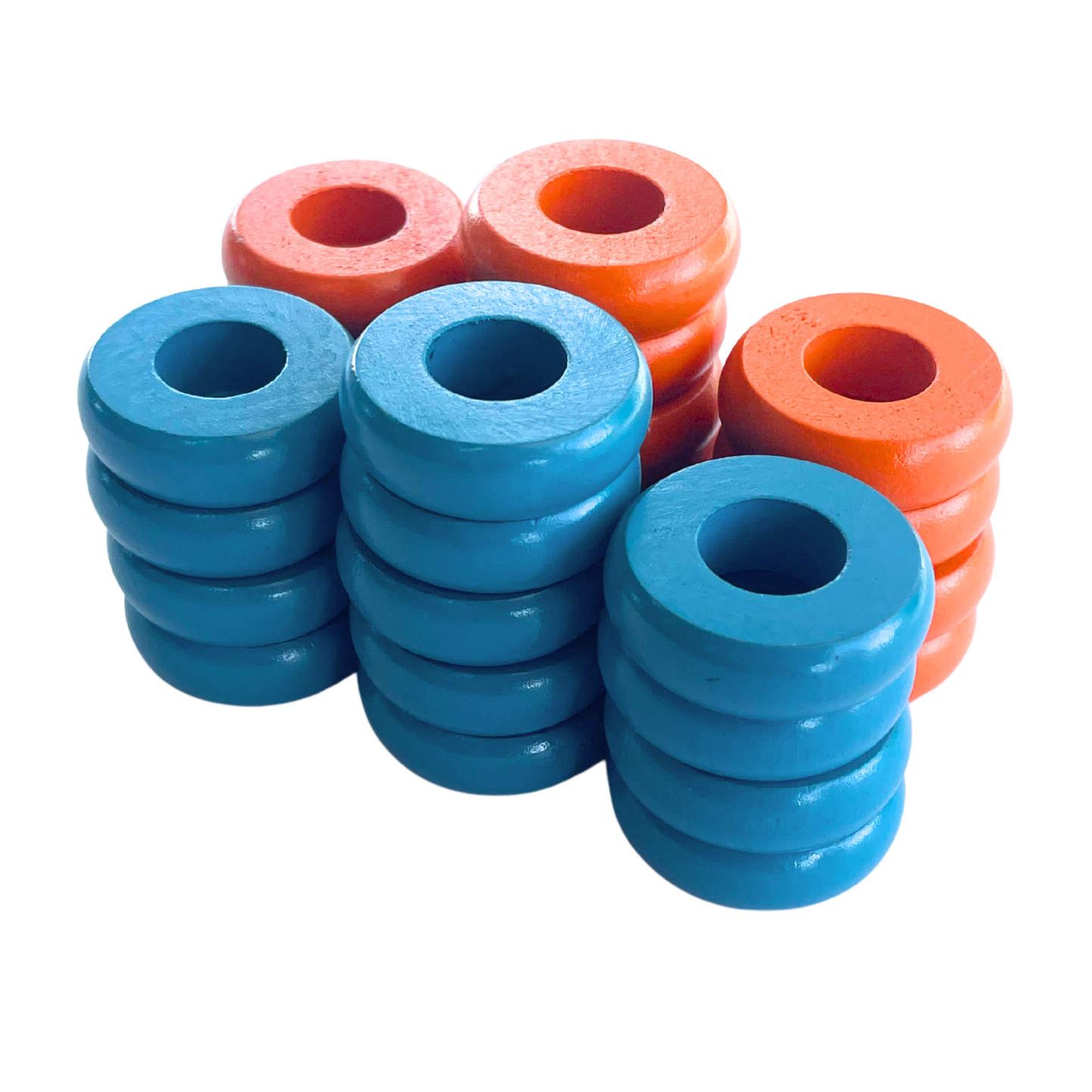 32 Orange and Light Blue Carrom / Pichenotte Rings