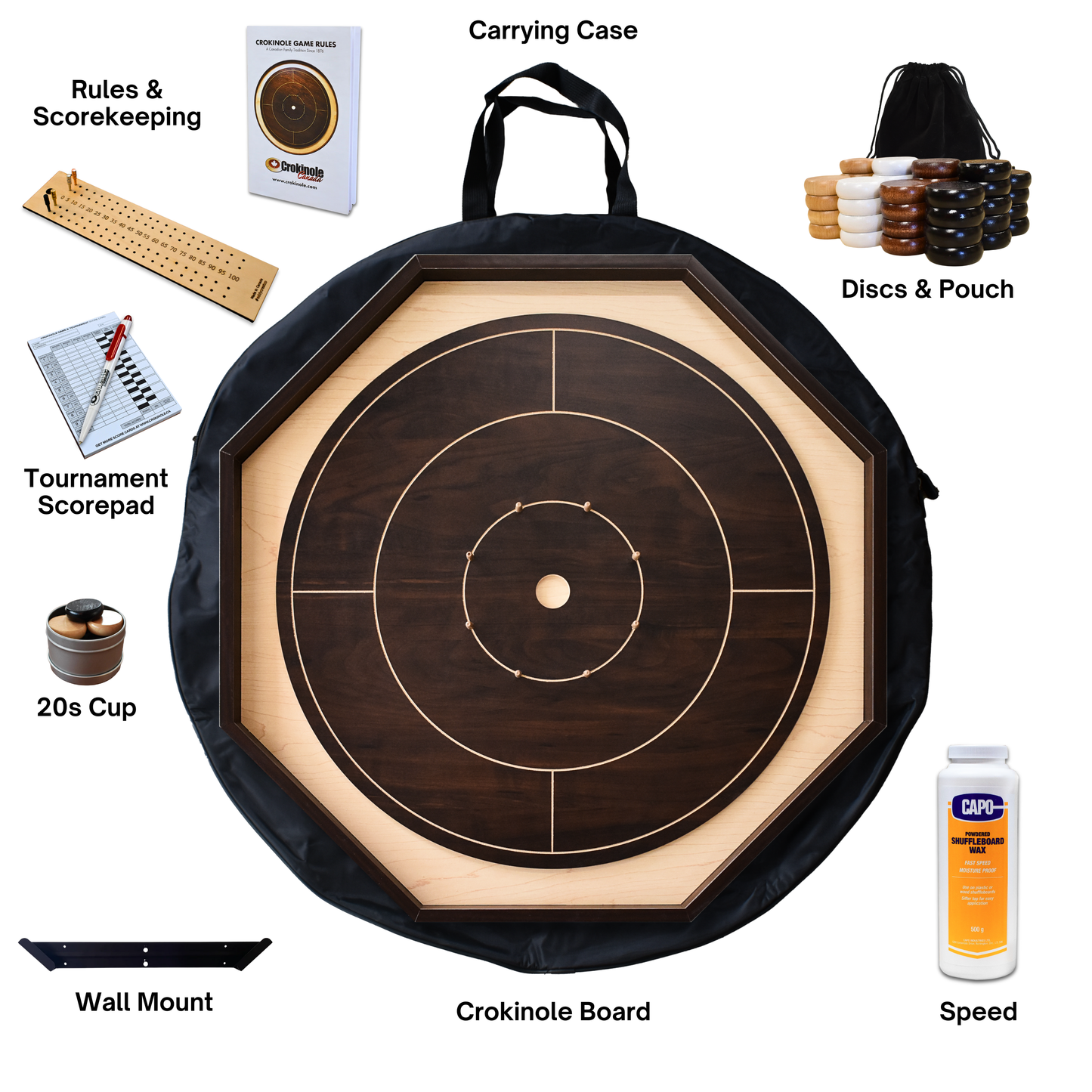 Walnut Crokinole Board - Ultimate Crokinole Bundle