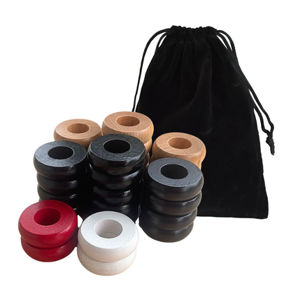 30 Traditional Carrom Board Game Coins (13 Black Coins / 13 Natural Coins / 2 Red Queens / 2 White Strikers)