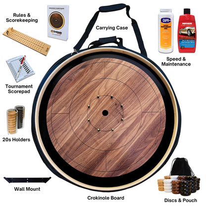 The Galactic Nuclei - Solid Walnut Hardwood Playing Surface - Ultimate Crokinole Bundle