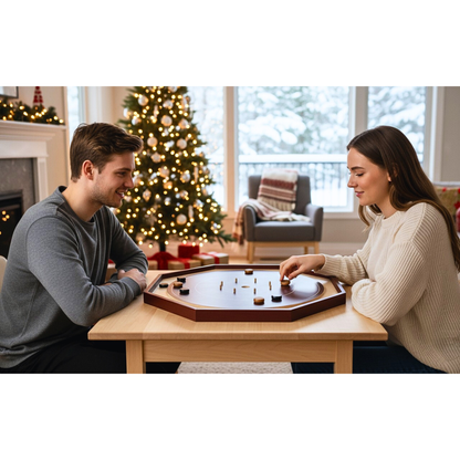 Crokinole Board For Beginners by Crokinole Canada - Shiraz Cherry & Maple Melamine - Traditional Crokinole Board Game Set