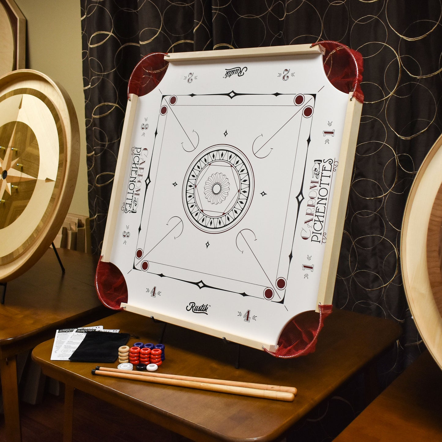 Classic American Style - Beginner Carrom / Pichenotte Board Set - With Optional Cues