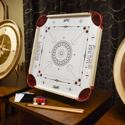 Classic American Style - Beginner Carrom / Pichenotte Board Set - With Optional Cues